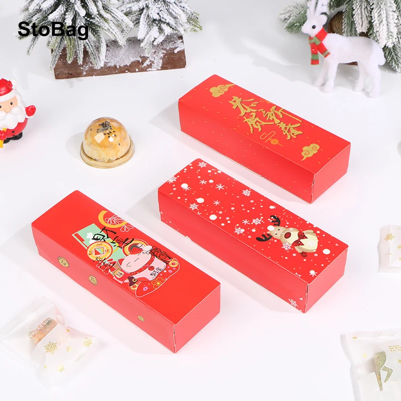 

StoBag 10 шт. красная коробка для упаковки печенья Новогодние рождественские подарочные украшения 2022 Весенний фестиваль ручной работы конфеты вечеринки сувениры