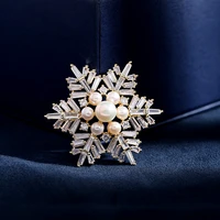 luxury cubic zircon snowflake brooch elegant freshwater pearls brooches pins women coat corsage broche pin accessories xmas gift