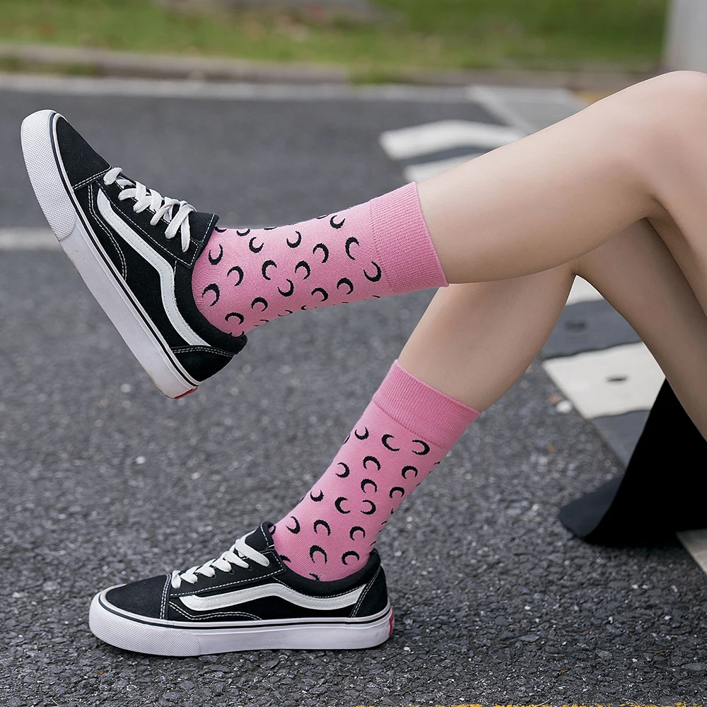 2021 New Japanese Retro Women's Socks Fashion Printing Harajuku Funny Crescent High Quality cotton women's socks Size 36-40
