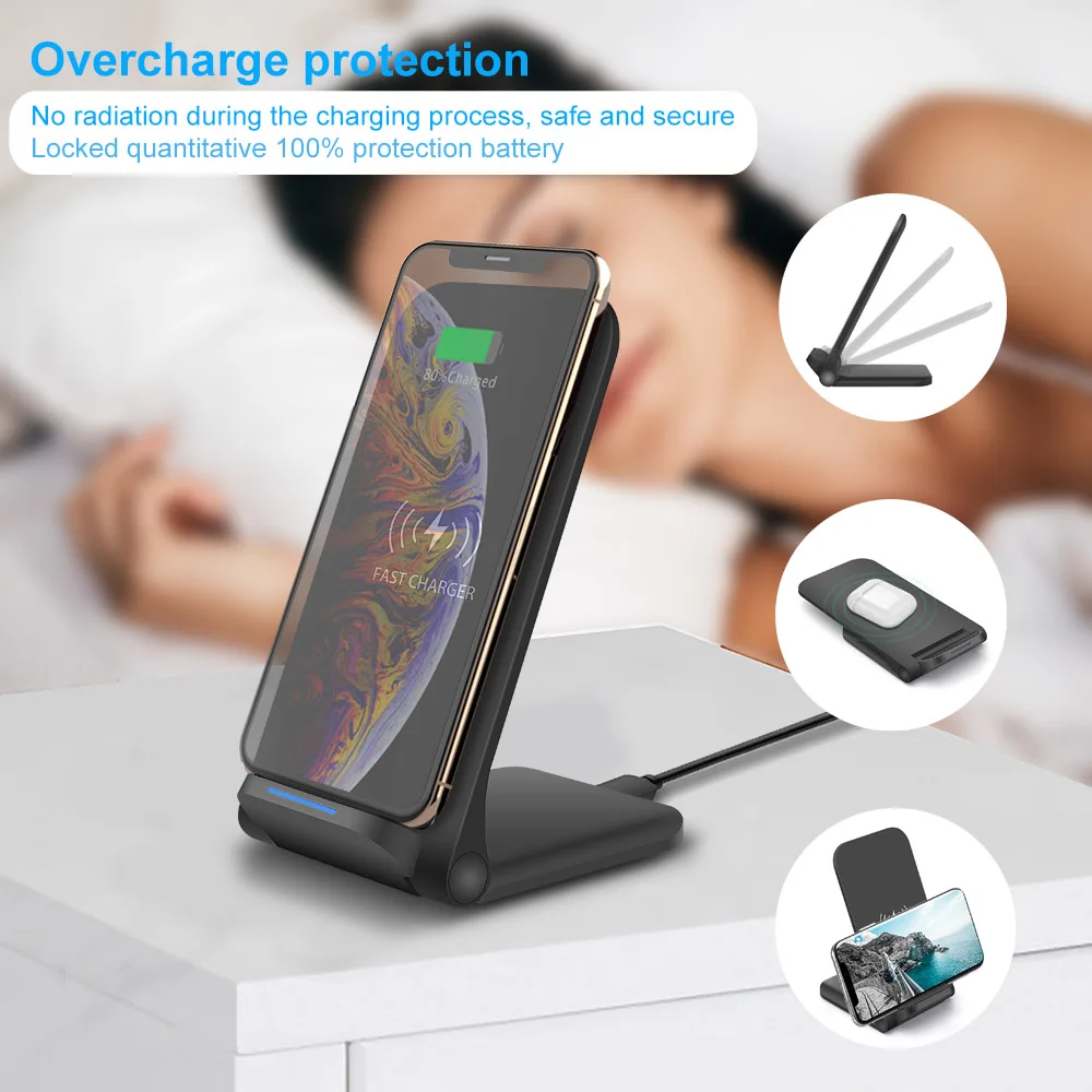 DCAE 15 Вт Qi Беспроводное зарядное устройство подставка для iPhone 11 Pro X XS 8 XR samsung S9 S10 S8 USB C быстрая зарядная станция телефон Быстрая зарядка