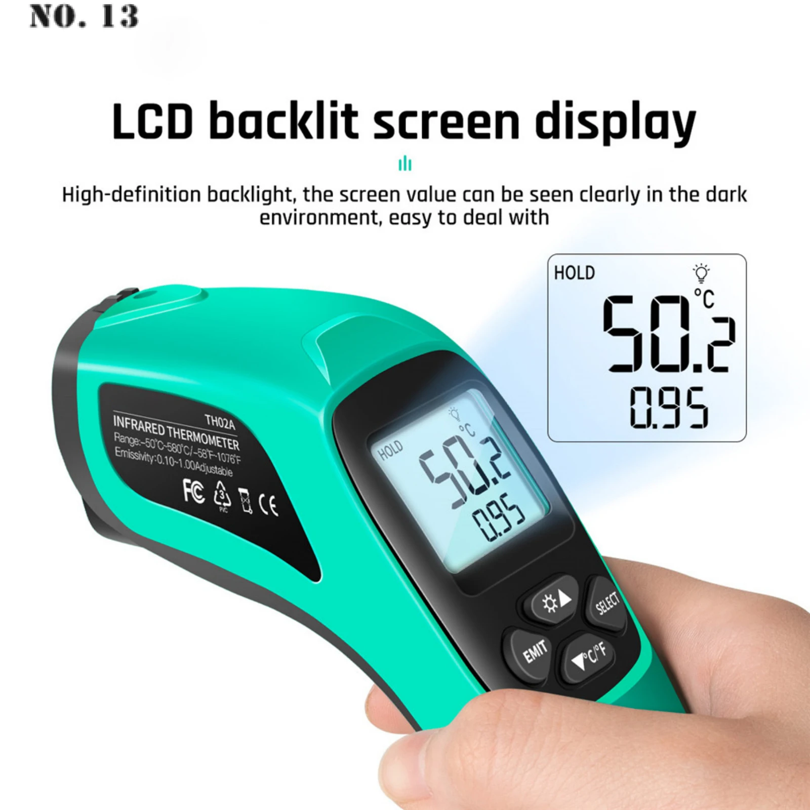 Цифровой инфракрасный термометр TH02A лазерный измеритель температуры-50 ~ 580C ЖК