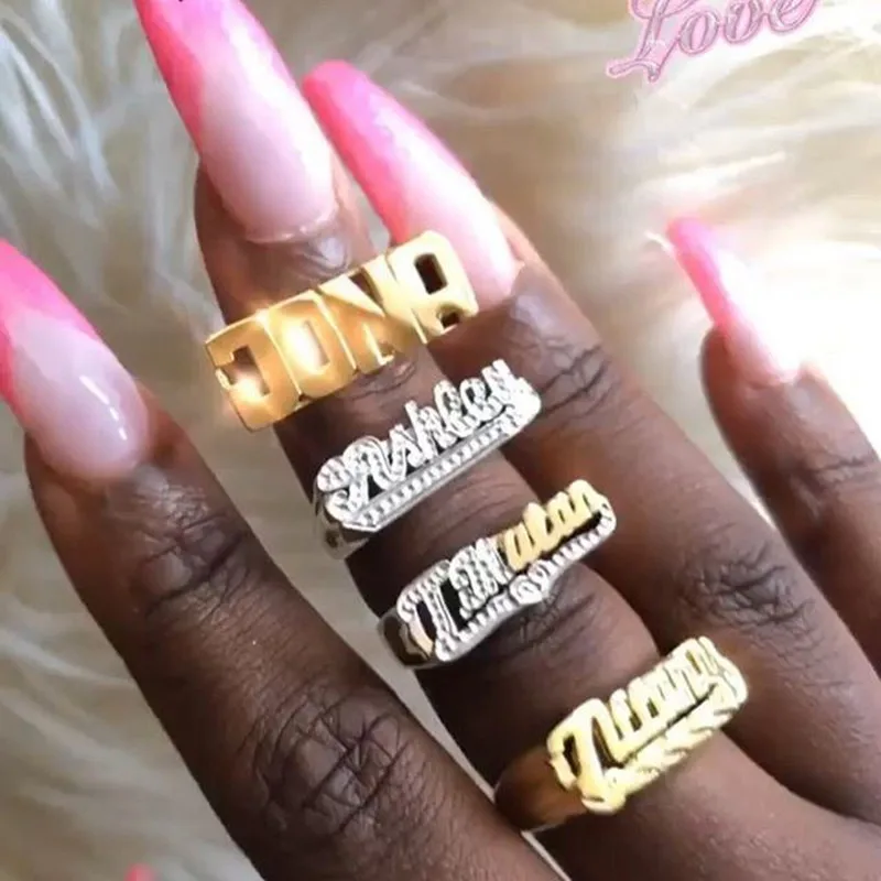 Новинка 2021 кольцо с именем на заказ Золотое в стиле хип-хоп женское модное