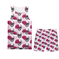 ifpd mens sets cool pink floral skull 3d print tops and shorts womens sets tshirt y2k streetwear suits oversized 6xl sportwear