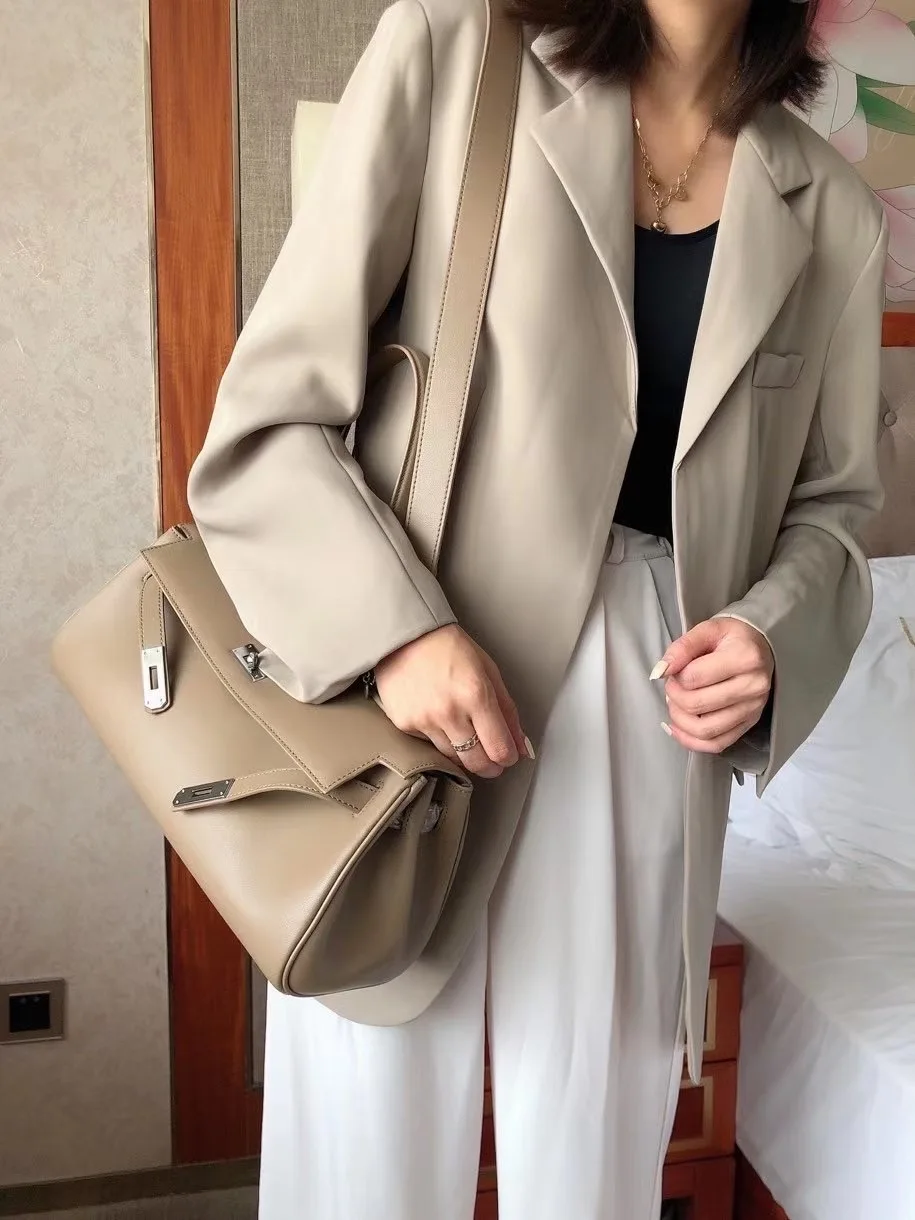 

free shipping 2020 the new style silver hardware box leather genuine cow leather women handbag one shoulder &crossbody bag 35cm