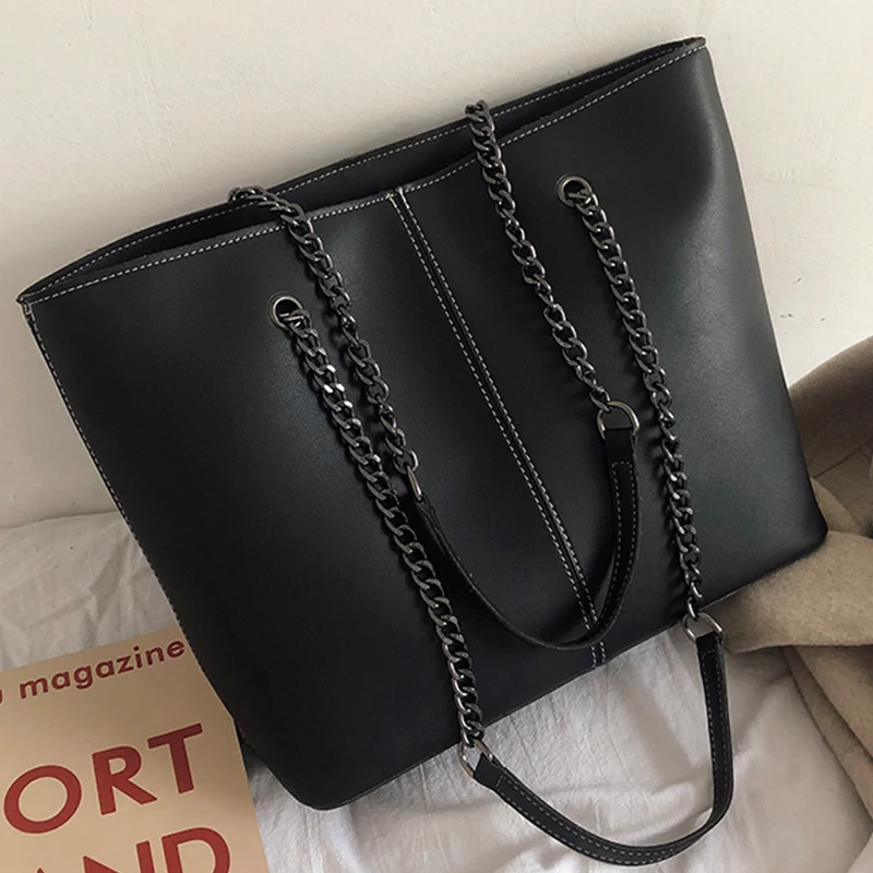 

High Quality PU Leather Shoulder Bag Large Capacity Tote Bag for Women 2021 Women Casual Hand Bags Ladies Chain Design Handbags