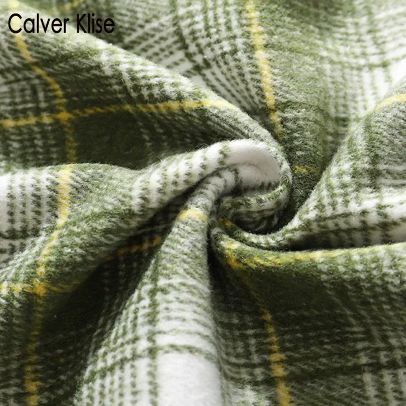 

Calver Klise Harajuku Front Two Pocket Woolen Plaid Shirt Cashion Casual Sress Shirt Coat Hip Hop Street Clothing Shirt Top Men