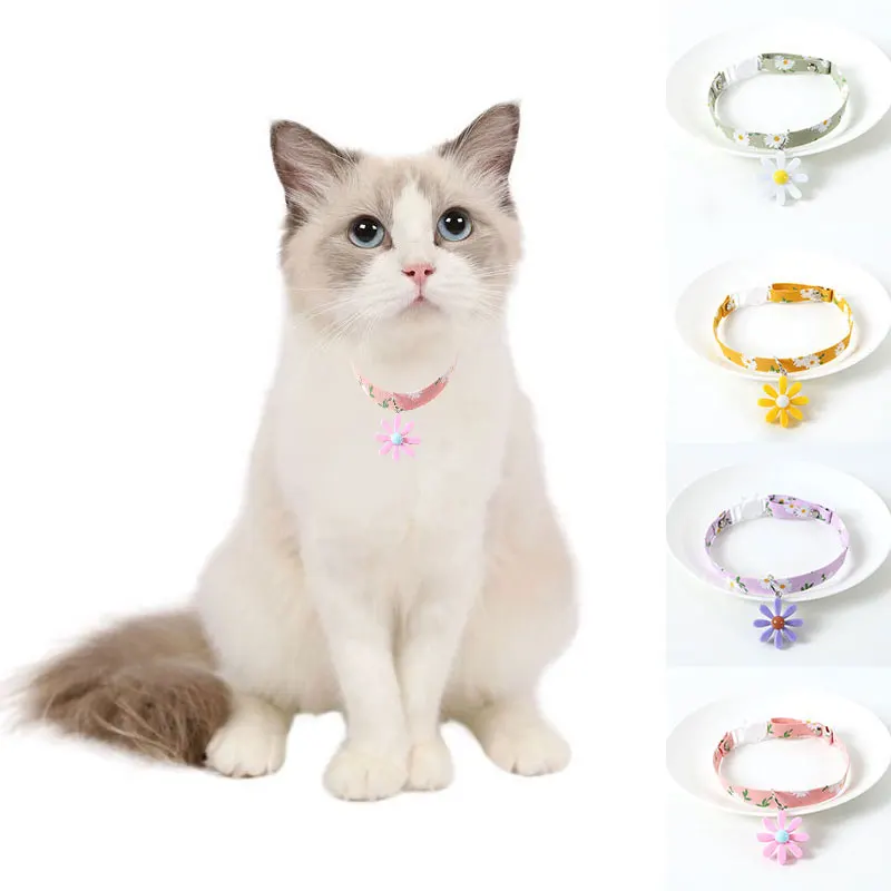 

Adjustable Pets Cats Collars Daisy Flower Pattern With Bell Collars For Cats Kitten Collars Lead Leashes Home Pet Supplies