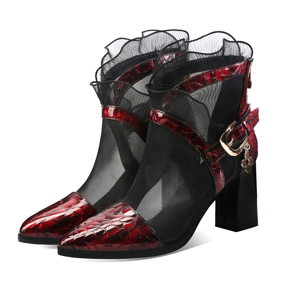 Ботинки женские из бычьей кожи роскошные полусапожки на высоком каблуке