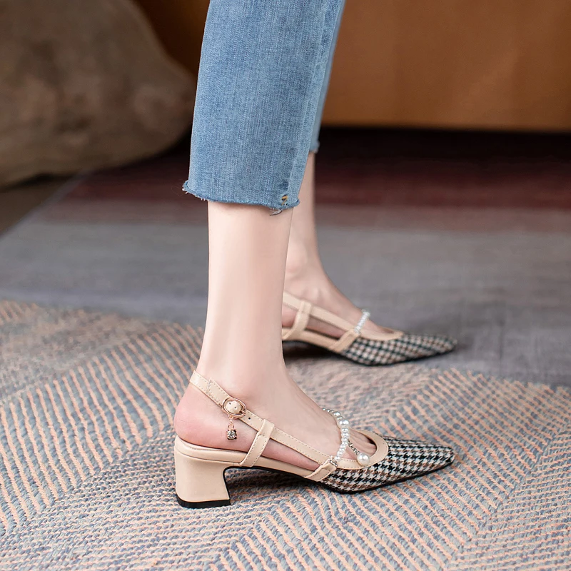 

2021 New Fashion Women Luxury Women Summer Women's Womens Slingback Shoes Brown Heels Office Sandal Socofy for Designer Sandals