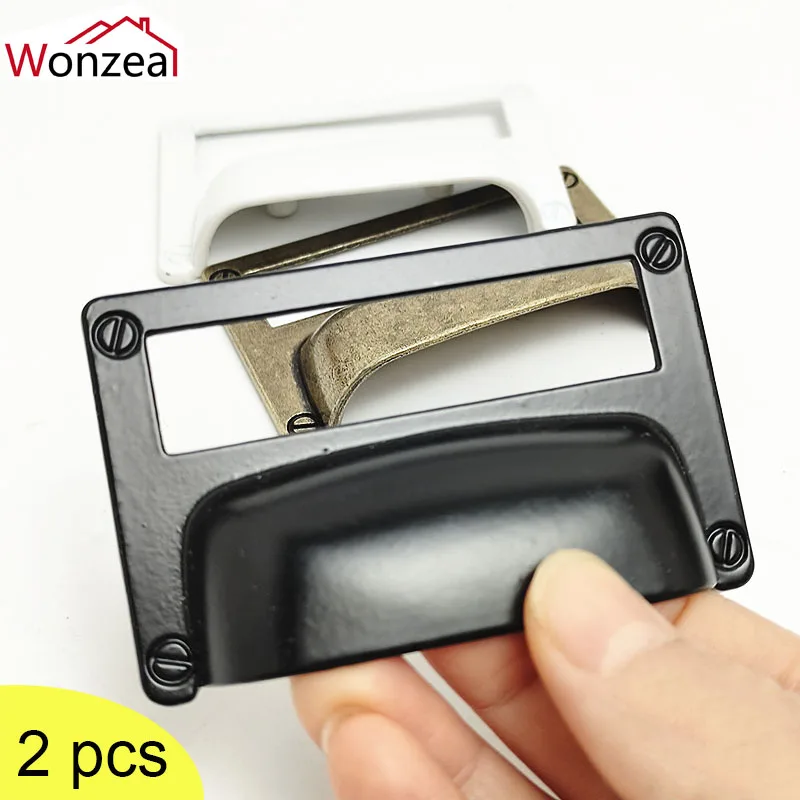 

2pcs Label Card Holder Retro Metal Antique Vintage Cupboard Kitchen Home Frames Drawer Knobs Pulls Box Case Furniture Hardware