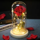 Вечная роза красавица чудовище, искусственный цветок в стеклянном куполе со светодиодом для домашнего декора, подарок на Новый год, Рождество, День святого Валентина