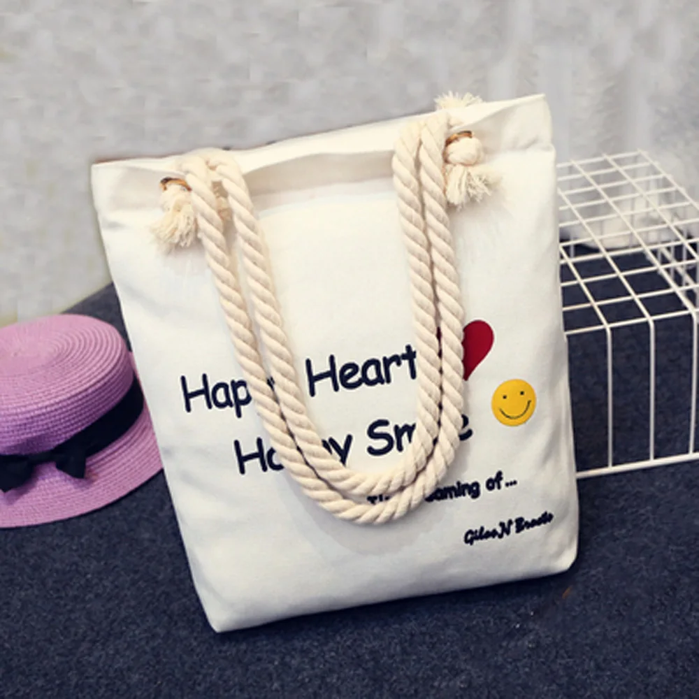 

No. HTB-12 canvas bag with hemp rope for women shopping bag single-shoulder bag