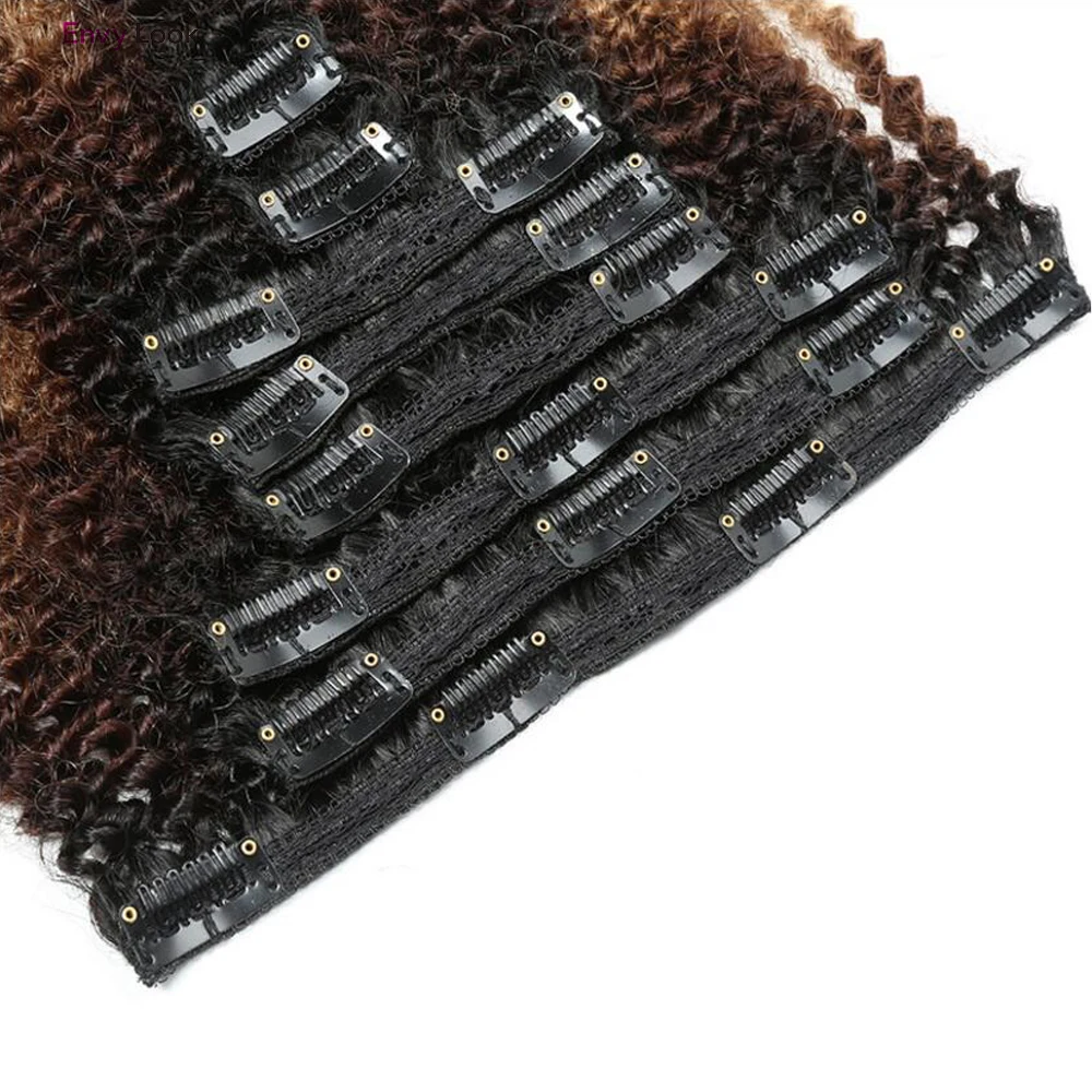 Envy Look Ombre 1B 27 афро кудрявые бразильские человеческие волосы 8 шт. 18 зажимов 120 г