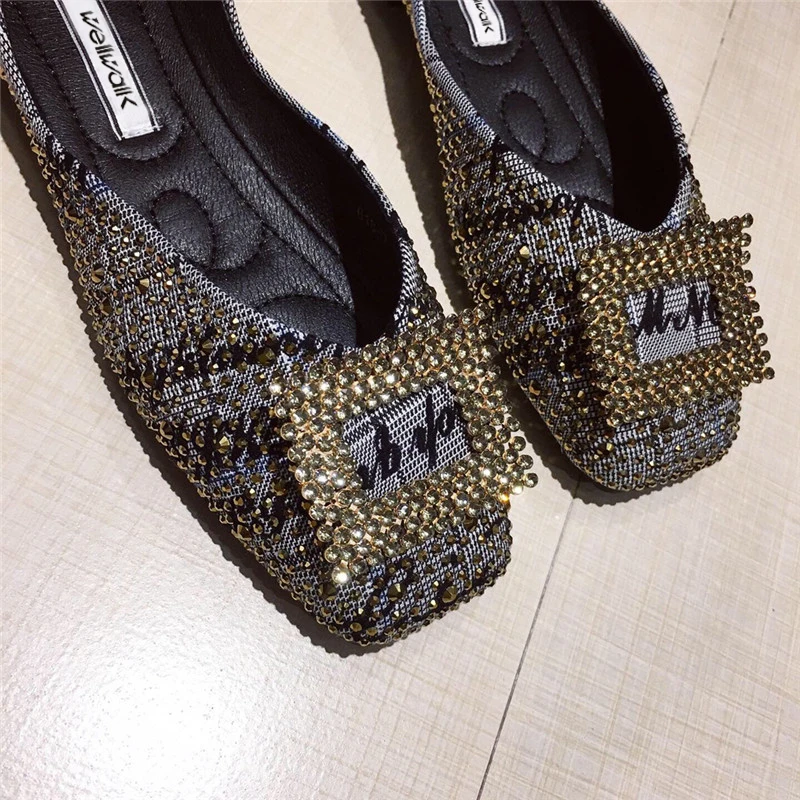 Обувь из джинсовой ткани на плоской подошве со стразами Женские балетки Удобные