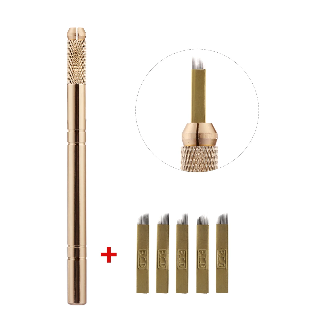 Профессиональный набор для татуажа бровей золотая ручка 3d-татуировки Tebori + 5 шт. 12