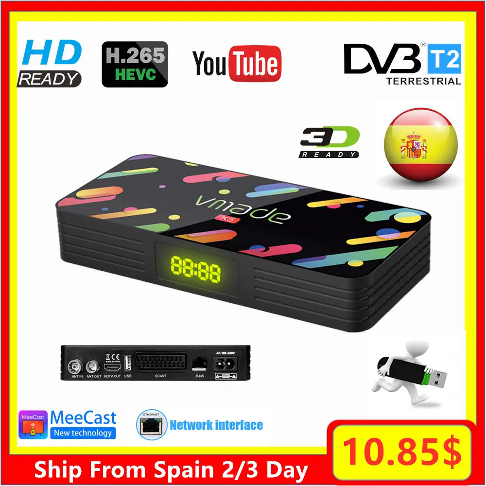 

DVB-T2 Terrestrial TV Receiver DVB-T HD TV Tuner H.265 HEVC Digital Decoder Support 10Bit Meecast Youtube USB WIFI Set Top Box