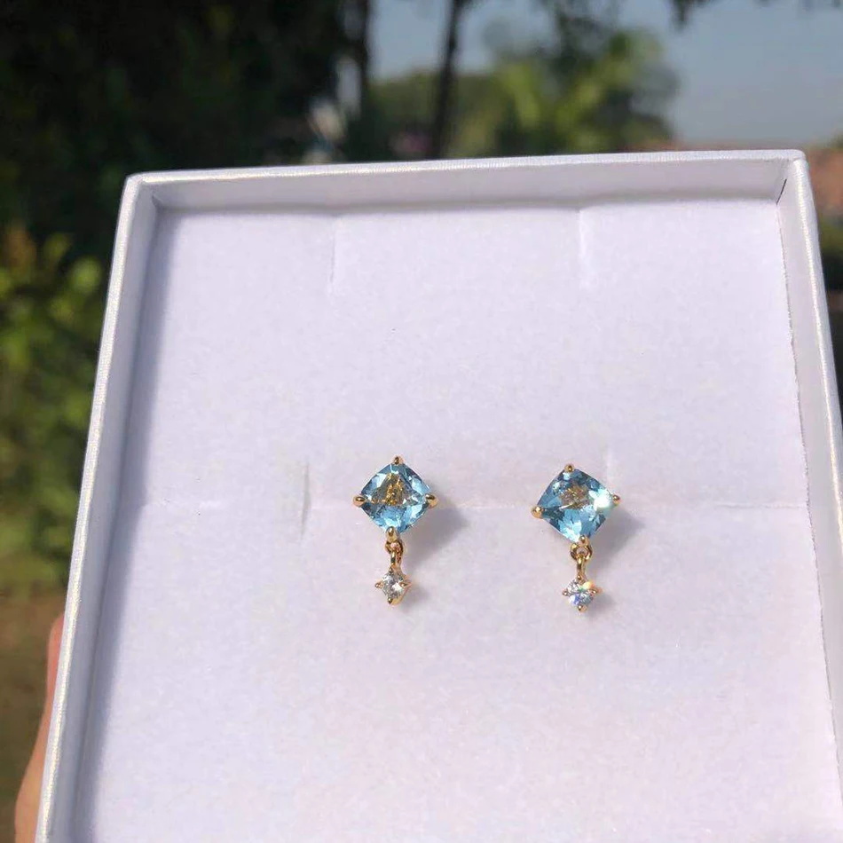 

ALLNOEL Sterling Silver 925 Earrings For Women Natural Sky Blue Topaz 5A White Zircon Luxury Wedding Engagement Fine Jewelry