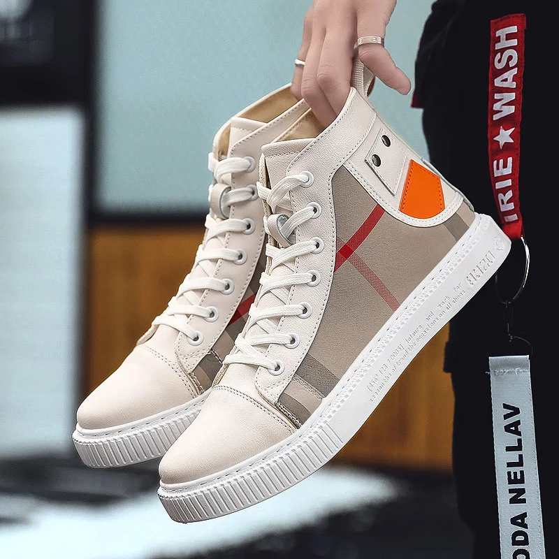 

Hot Mens High-top Canvas Shoes Men 2021 New Spring Autumn Top Fashion Sneakers Lace-up High Style Solid Colors Man Black Shoes