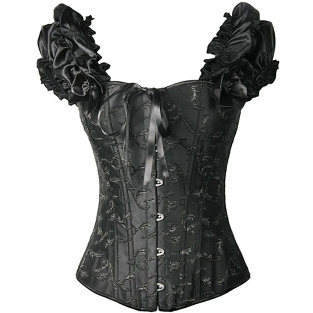 Сексуальное платье с рукавами фонариками белье жаккард корсет Overbust Для женщин