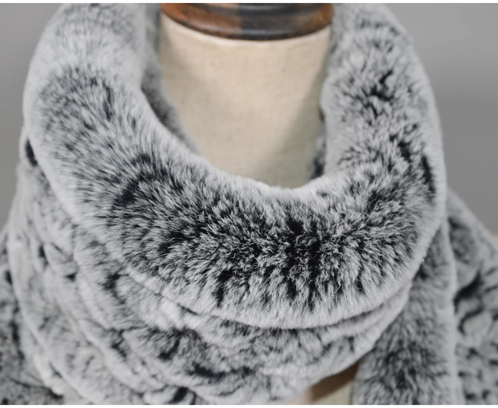 Winter Long Style Women Real Rex Rabbit Fur Scarf Rex Rabbit Fur Warm Soft Ring Scarfs High Quality Knit Rabbit Fur Scarves