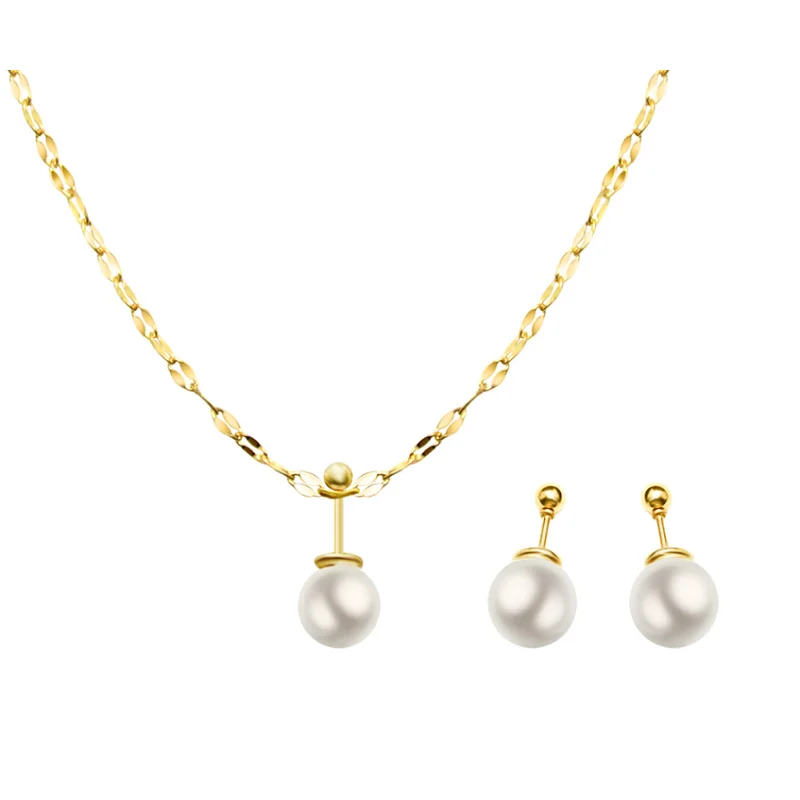 

MANI E PIEDI 18K Gold Color Clavicle Chain Pearl Pendant Necklace And Earring For Women Stainless Steel Luxury Jewelry Set Girls