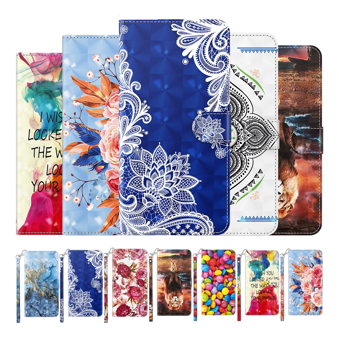 

3D Flower Painted Flip Leather Case For Huawei Honor 8S 8A 9S 9X Y5P Y6P Y7A Y8P Y5 2019 P Smart 2020 Card Holder Stand Cover