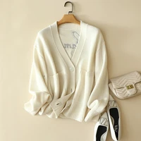 shuchan 30%cashmere 70 wool thick sweater women cardigan v neck appliques sweet animal single breasted full sleeve