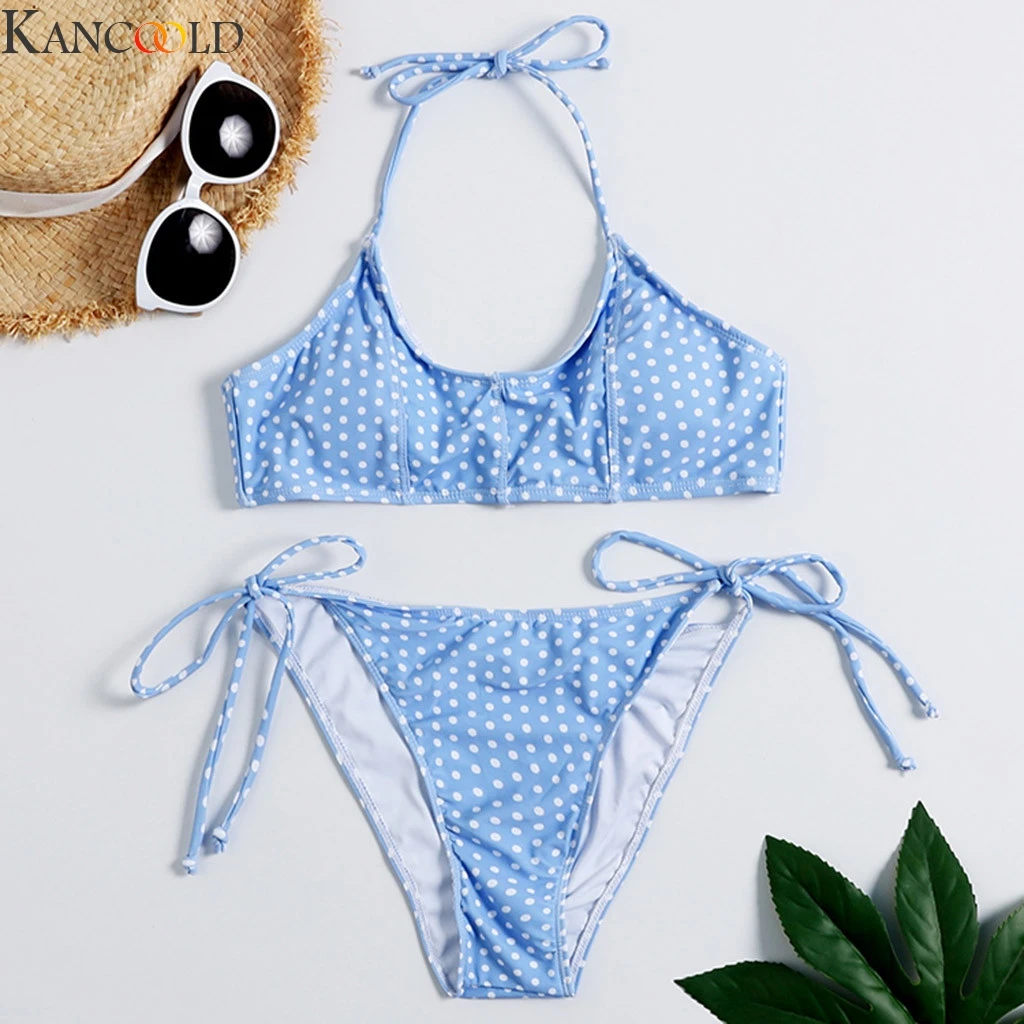 KANCOOLD 2 шт. купальник в горошек с принтом бикини для женщин высокая талия пуш-ап