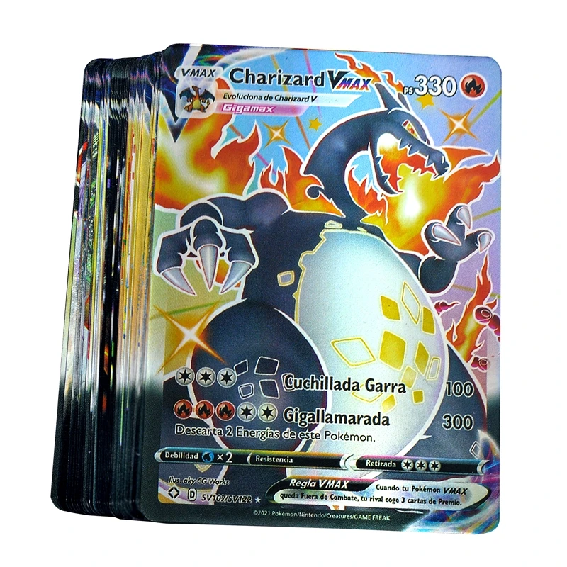 Pokemon versi&oacute;n en espa&ntilde;ol Charizard V VMAX equipo brillante Super brillante tarjeta de juego de tarjeta de batalla comercial de los ni&ntilde;os juguetes de regalo-1