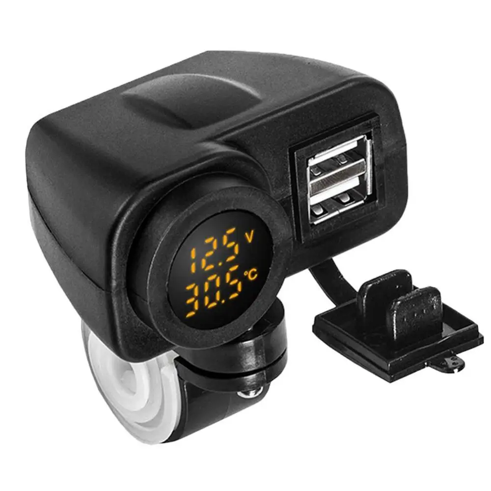 

85% Hot Sales!!! Motorcycle Motorbike Dual USB Charger LED Digital Voltage Display Thermometer