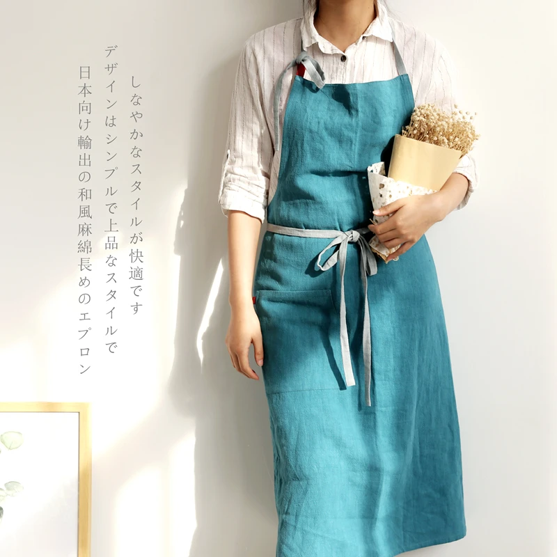 Короткий высококачественный моющийся супер большой фартук из хлопка и льна для