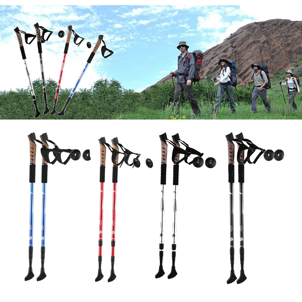 

2pcs Telescopic Anti-Slip Trekking Walking Sticks Antishock Hiking Pole Cane