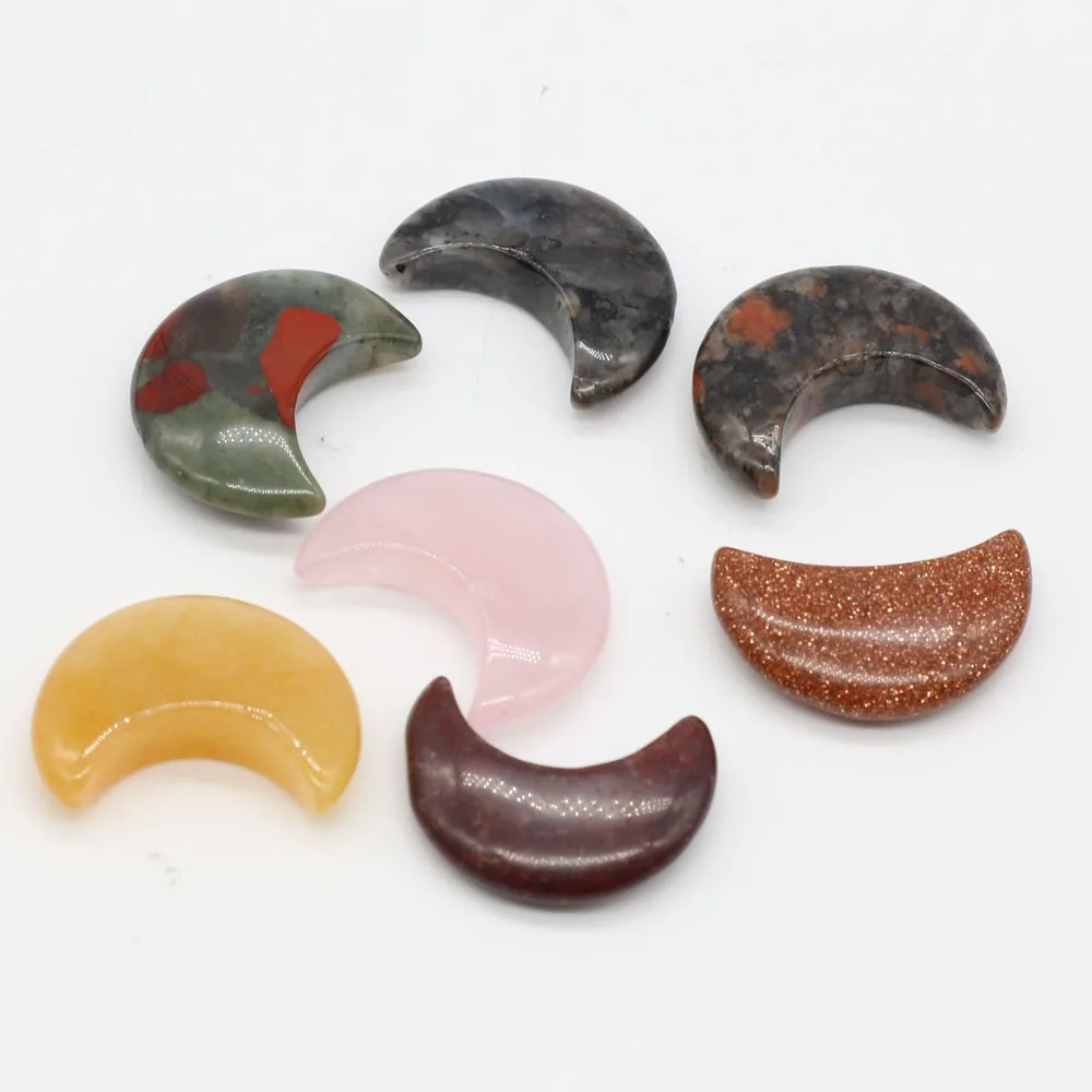 Natural Stone Rose Quartz Jade Non-porous Moon Shape Ornament Bead Making DIY Necklace Earrings Charm Jewelry Home Decorate Gift | Украшения