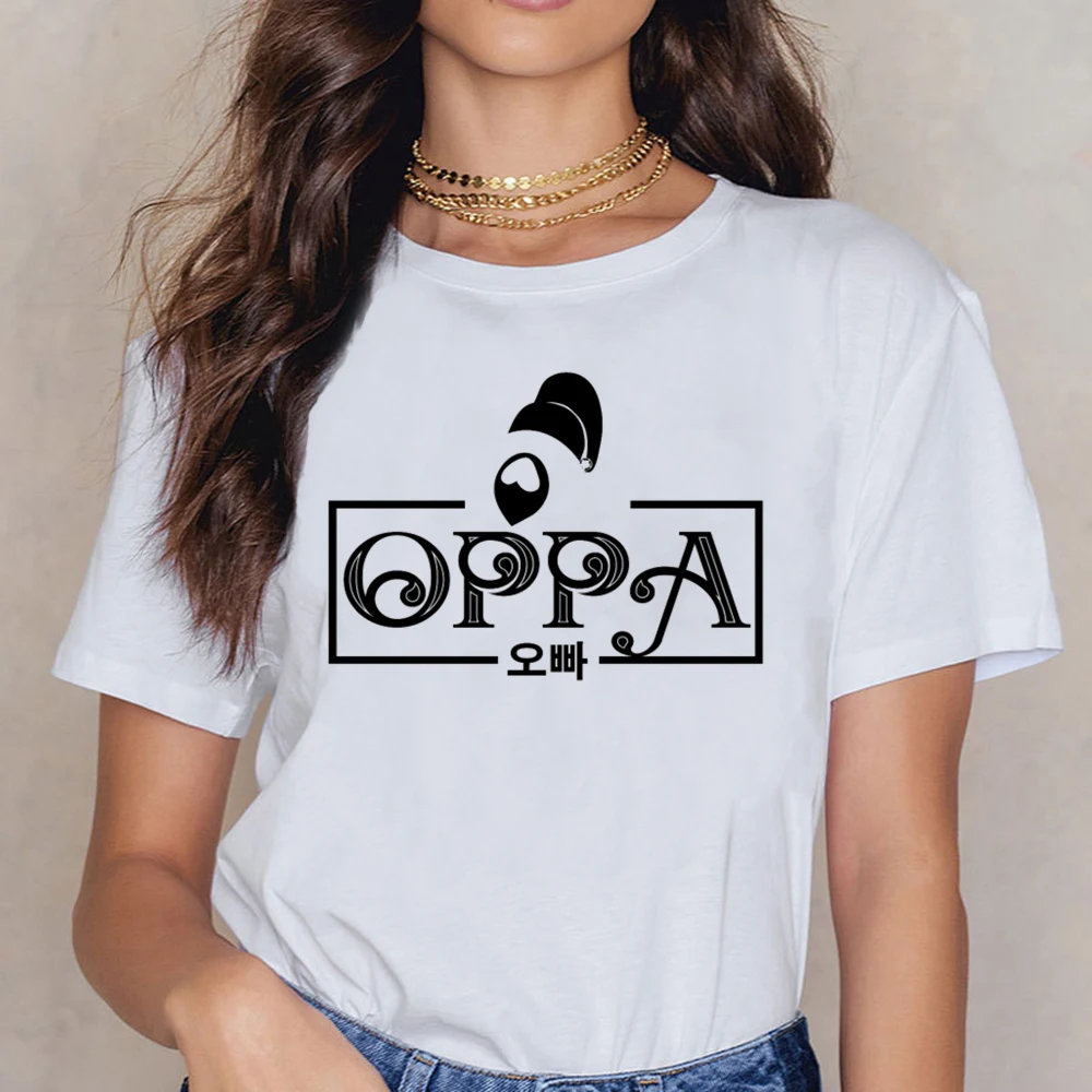 Топы футболка женская Oppa корейский логотип старший брат Kdramas Kpop Wht s Flowy Fit надписи