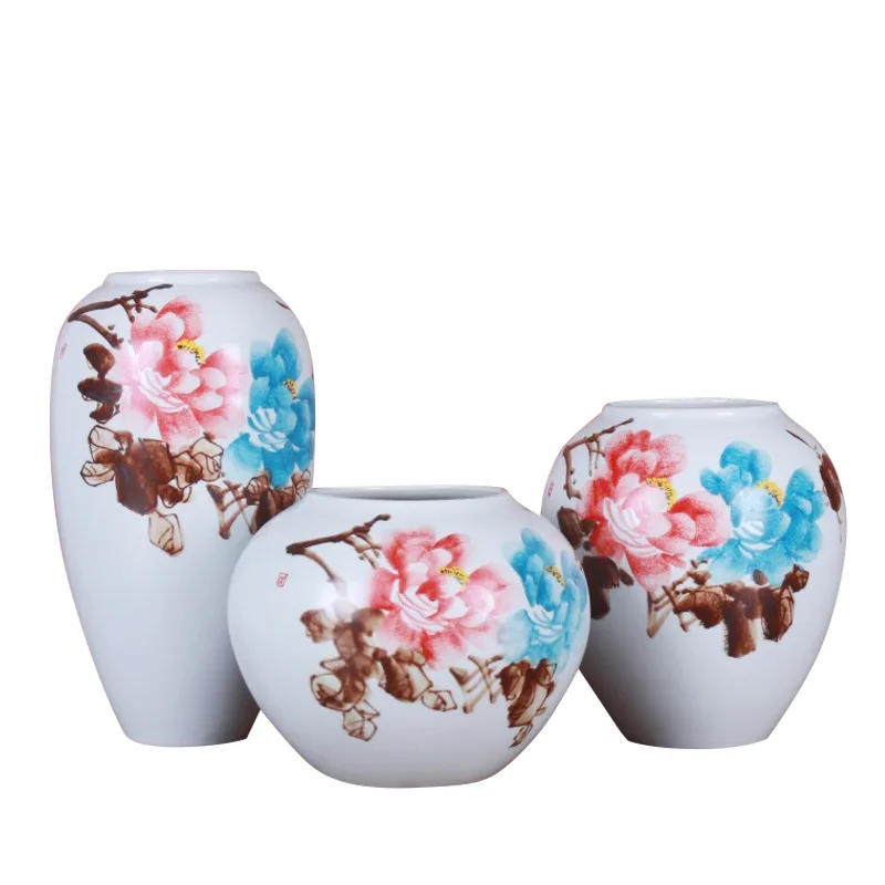 vase decoration home Jingdezhen Ceramic modern hand-painted pattern Zen meaning small flower three sets of ornaments | Дом и сад