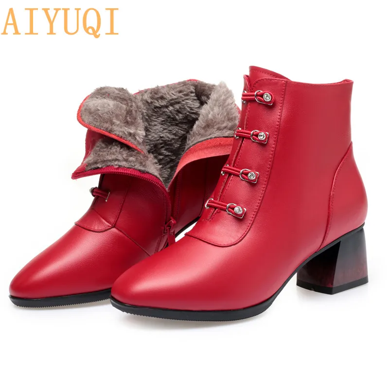 AIYUQI/2021 г. Новые Модные женские ботинки короткие из натуральной кожи Свадебная