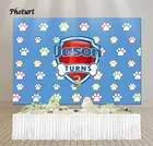 Фон для фотосъемки с изображением лапы мультяшной собаки мальчика 1-й День Рождения фотография фон синий красочный баннер на заказ виниловый фото стенд реквизит