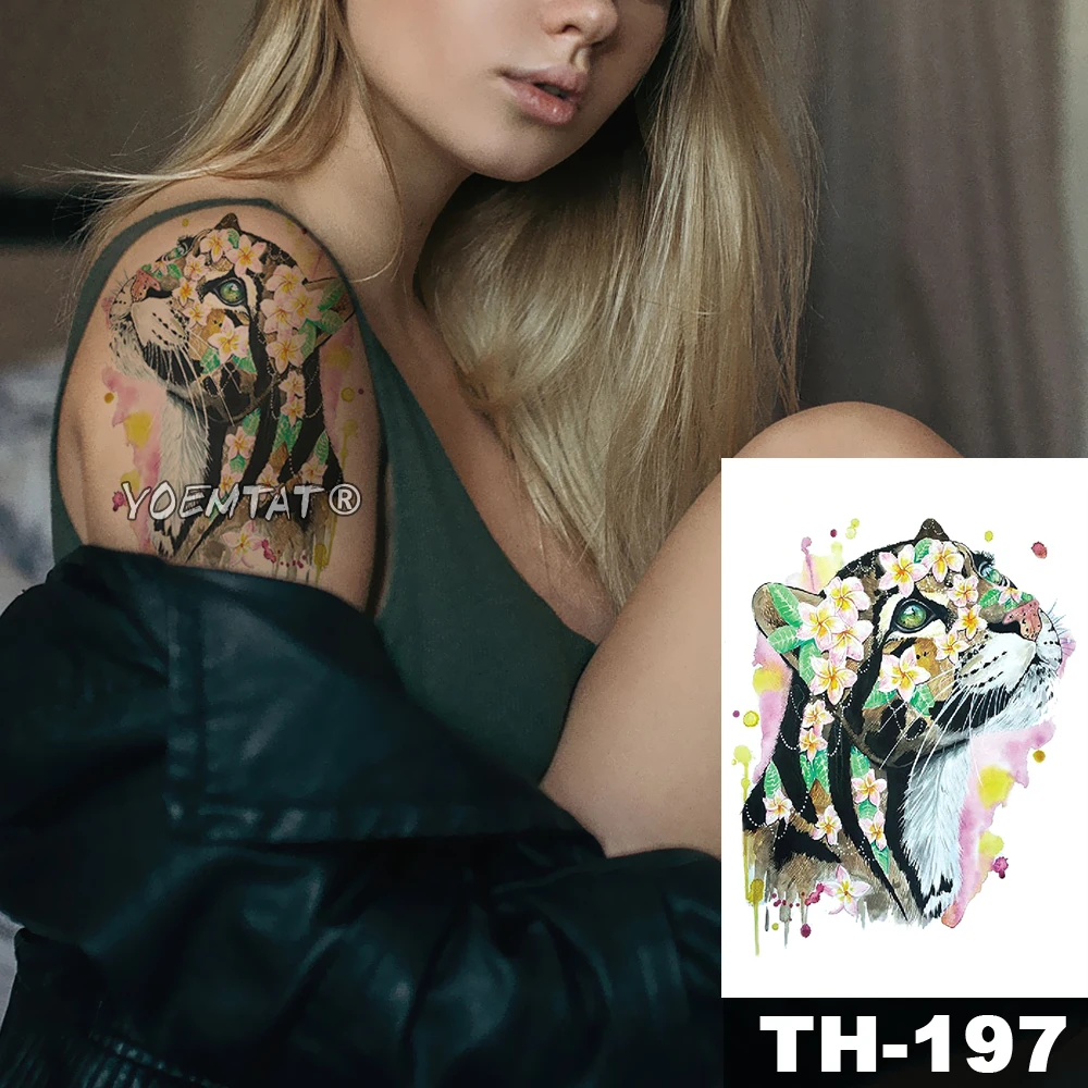 Водостойкая временная татуировка наклейка акварель Леопард вишня Узор Животные