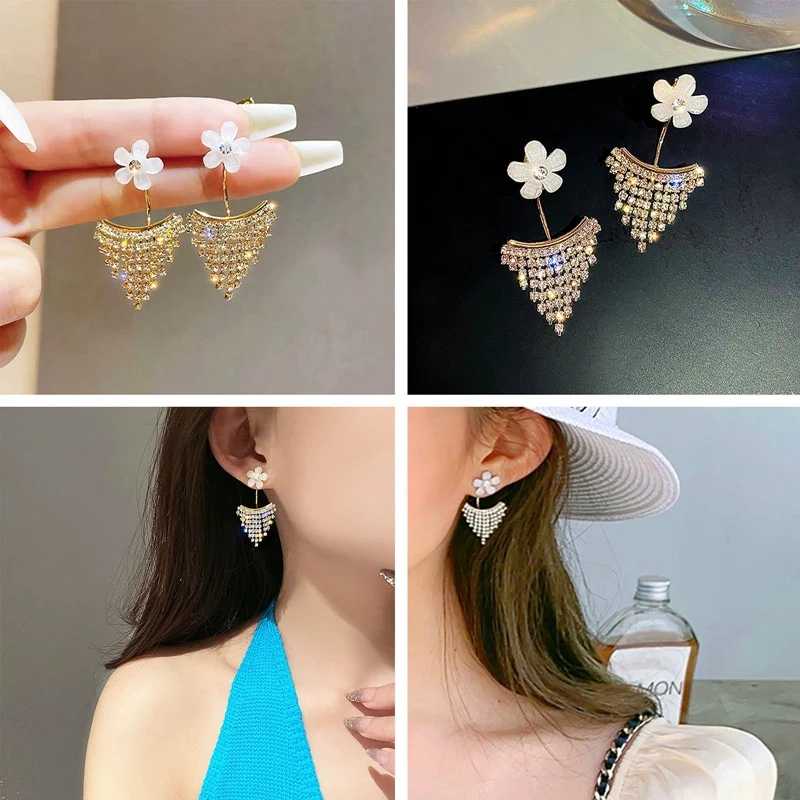 

Luxury Trendy Flower Paved Crystal Zircon Wedding Drop Earring Fashion Party Bridal Jewelry