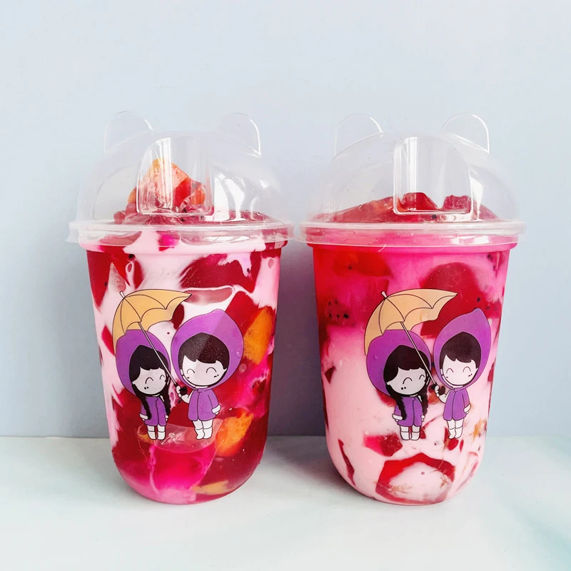 50 шт Мультяшные одноразовые для молока чайная чашка 400ML прозрачные пластиковые