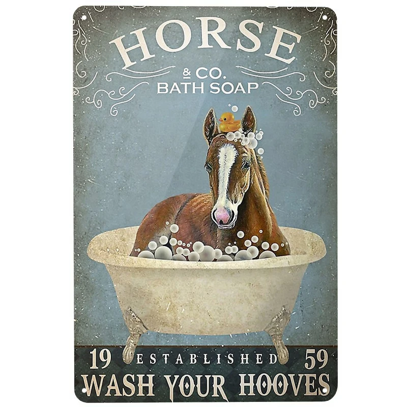 

Bath Soap Horse Wash printed Metal Signs Retro Tin Signs Funny Poster Decor for Bar Pub Club Decoration for Living Room Home