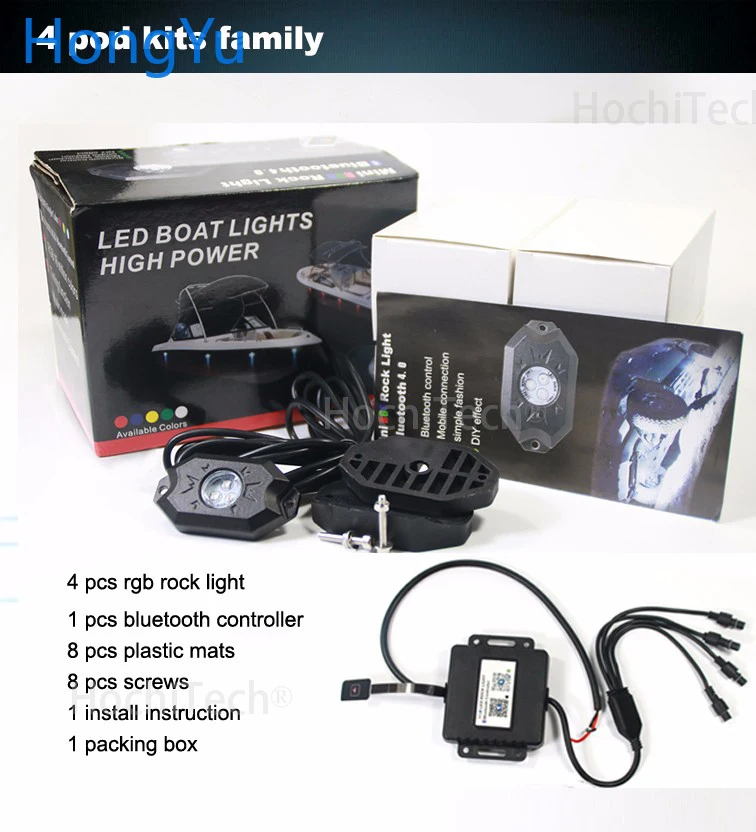 4 Pods/Set RGB LED Rock Lights Bluetooth Control Multicolor Neon Light Kit for Jeep Truck Car ATV SUV Vehicle Boat | Автомобили и