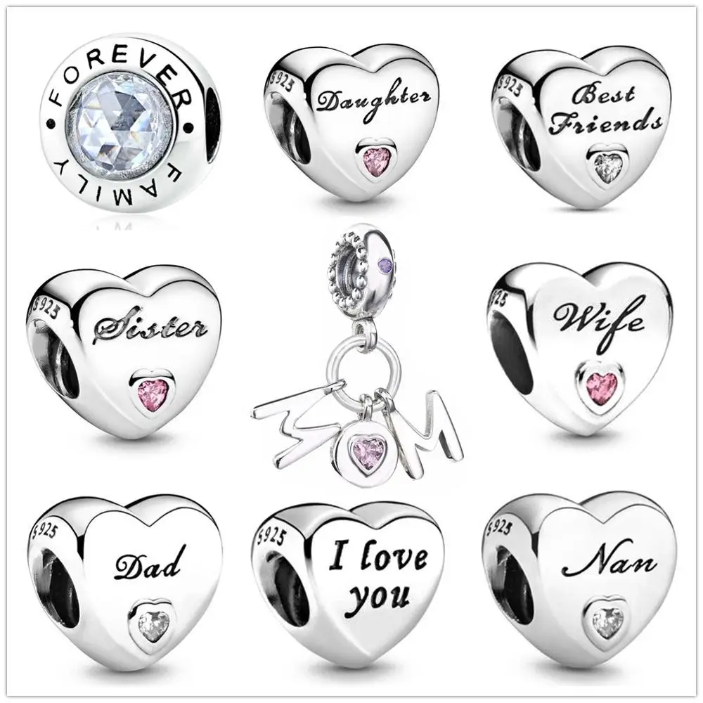В форме сердца Sister для мам дочерей пап драгоценные бусины подходят к