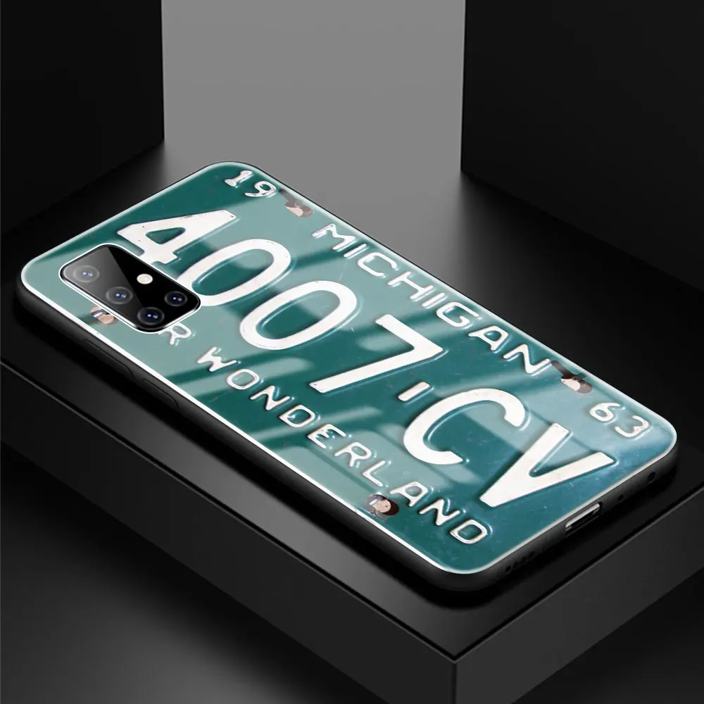 

Retro License Plate Tempered Glass Case for Samsung Galaxy A51 A50 A52 A71 A70 A72 A91 A81 A41 A40 A31 A21s Cover Phone Coque