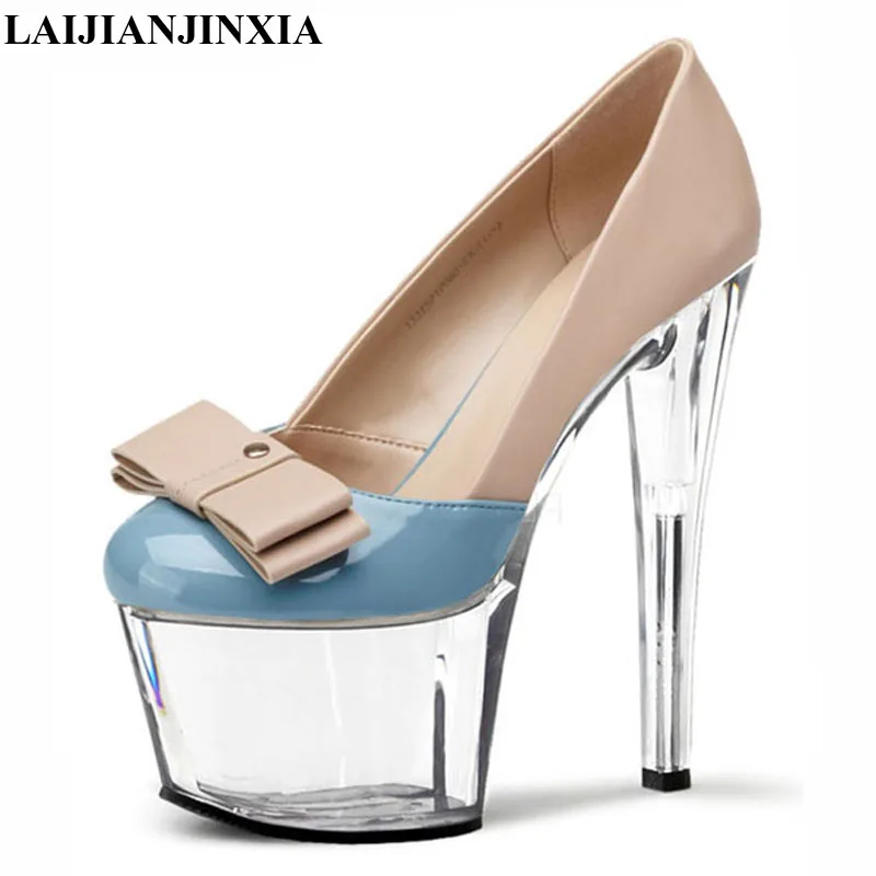 New transparent and high heels for women platform high heels round toe white and dancing shoes 17cm