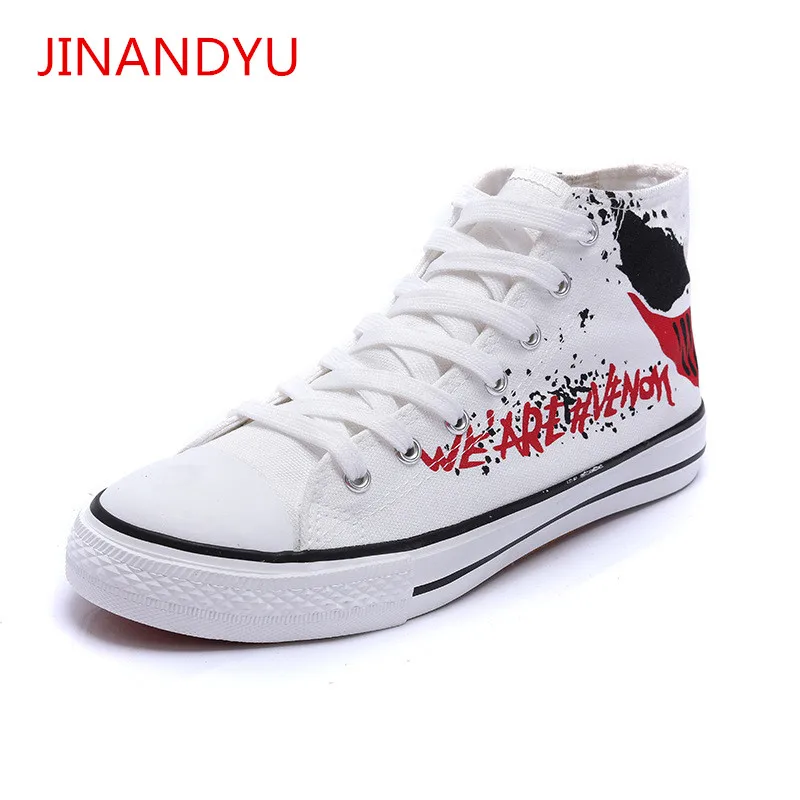 Граффити высокие кроссовки мужские парусиновые черные Белые кеды повседневная