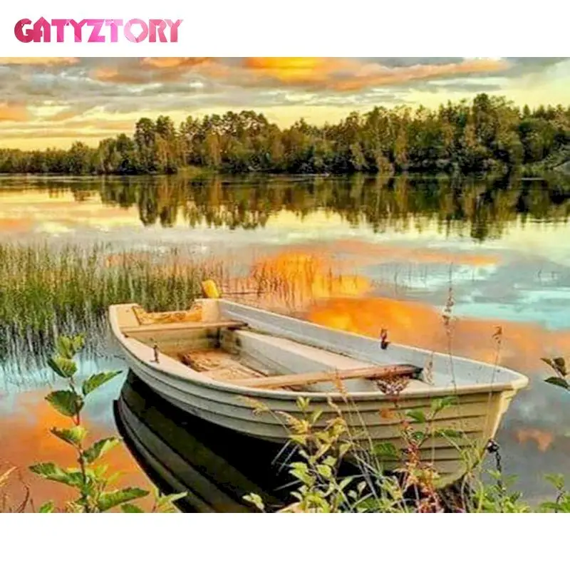 

GATYZTORY 3D Алмазная живопись полная квадратная дрель DIY домашний Декор Ремесло Стразы мозаичная картина фото на заказ лодки на озере