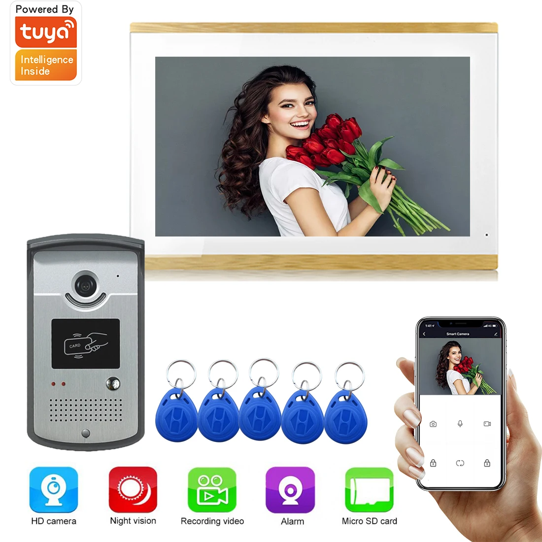 

Видеодомофон Tuya Smart WIFI 1080P, проводной монитор 10 дюймов, домофон для дома, ИК-камера, RFID, разблокировка