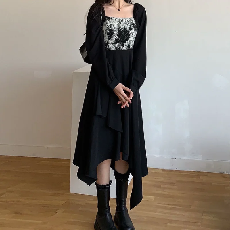 

Французский в винтажном стиле; Цвет Черный; С длинным рукавом платье сексуальное женское платье миди, Дизайнерские повседневные 2021 и летние...