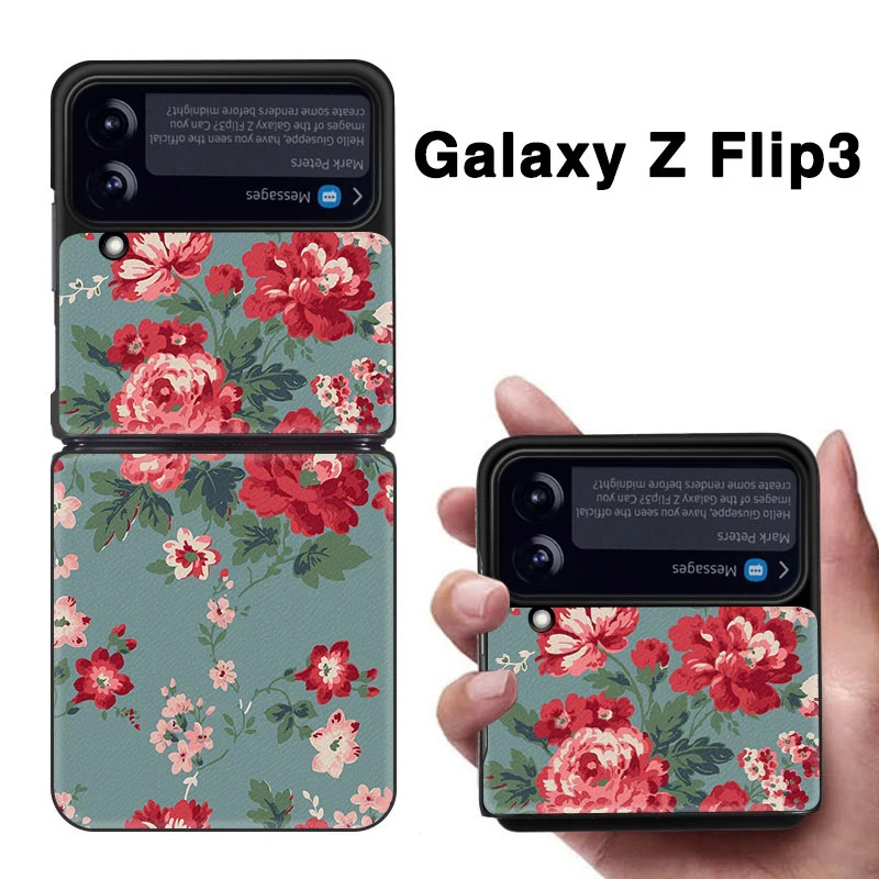 Z Flip 3 Funda Case for Samsung Galaxy Z Flip 3 Z Fold 3 Refreshing Floral Pattern Pu Leather Coque Phone Case Cover